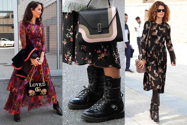 Street style inverno 2017 2018. Tendenza moda: abiti lunghi con fantasia