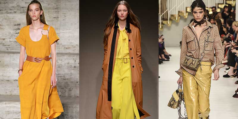 Colore di moda: il giallo. Da sinistra a destra: Ferragamo, Trussardi, Tod's