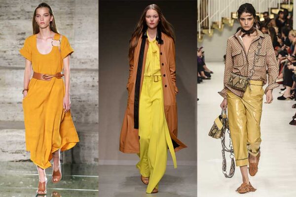 Colore di moda: il giallo. Da sinistra a destra: Ferragamo, Trussardi, Tod's