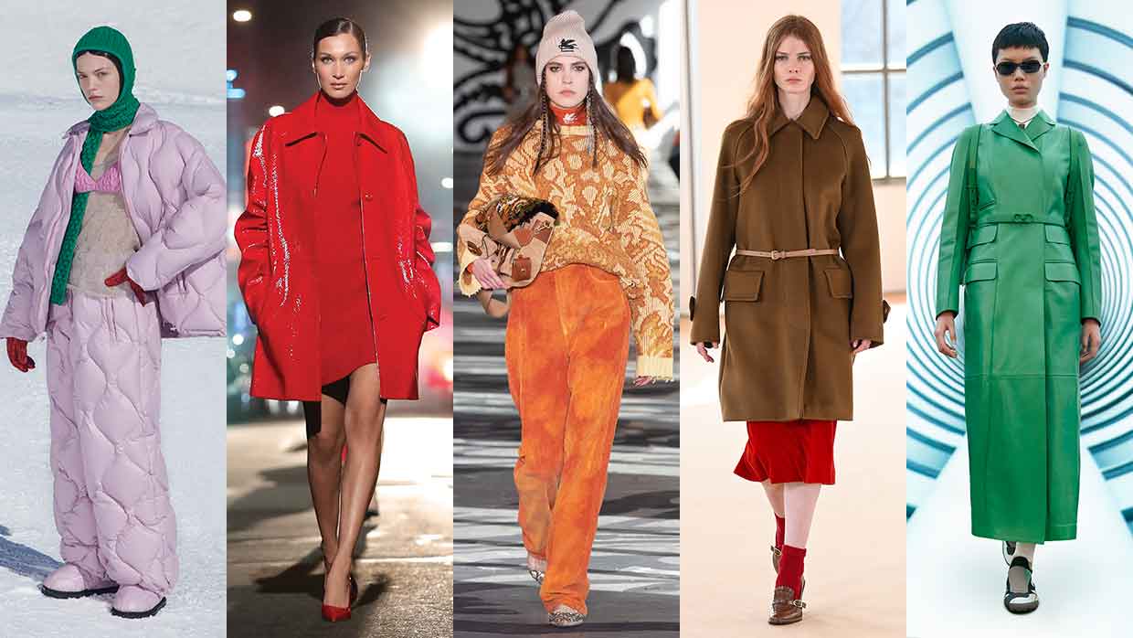 I colori della moda autunno inverno 2021 2022. la top ten dei colori moda - Foto da sin. Miu Miu, MIchael Kors, Etro, Max Mara e Salvatore Ferragamo