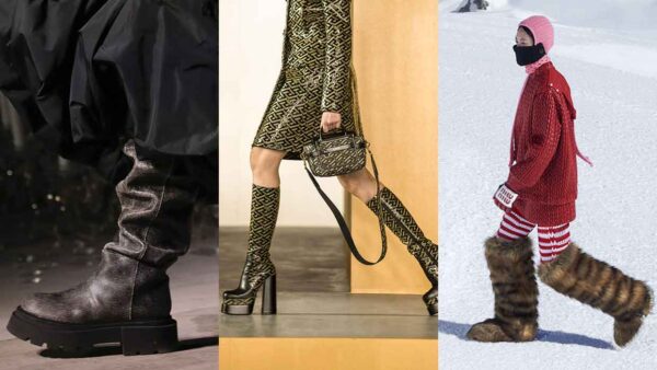 Moda accessori autunno inverno 2021 2021. Le più belle tendenze stivali - Foto da sin: Sportmax, Versace e MiuMiu