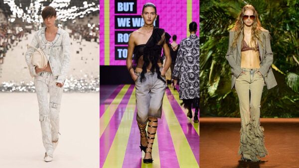 Tutte le nuove tendenze moda jeans per l'estate 2024 - Photo courtesy of Acne Studios, Dior, Roberto Cavalli