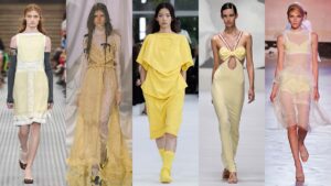 Giallo burro: questo colore solare domina le tendenze della moda per il 2025 - Photo courtesy of Miu Miu, Valentino, Issey Miyake, Genny, N21